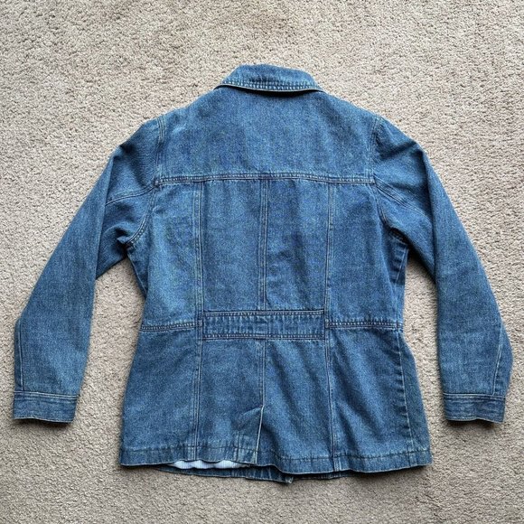 St Johns Bay Jacket Womens Large Denim Flannel Lined *Linning Rip* Pockets Vtg - Picture 2 of 13